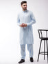 Men's Blue Cotton Blend Kurta and Pyjama Set